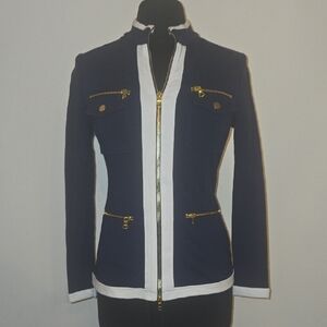 BOSTON PROPER Navy and White Blazer
